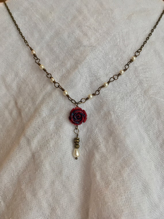 Pearls and Rose Necklace, Gifts for Women, Vintage Jewelry Ascetic, Costume, Bridgerton, Christmas, Birthday, Gift, For Her