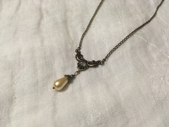 Glass Regency Pearl Necklace, Gifts for Women, Vintage Jewelry, Bronze, Copper, Bridgerton, Christmas, Birthday, Gift, For Her