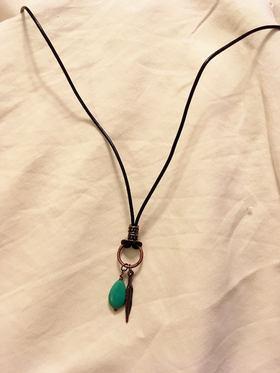 Jade and Feather Necklace, Gifts for Women, Gifts for Men, Boho, Bronze, Copper, Halloween, Christmas, Birthday, Gift, For Her, For Him