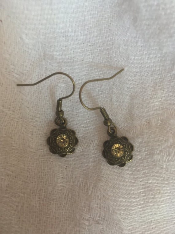 Flower Gem Mandala Earrings, Gifts for Women, Vintage Jewelry, Bronze, Copper, Christmas, Birthday, Gift, Bridgerton, Regency, Era