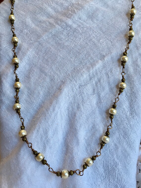 Antique Japanese Acrylic Pearl Long Necklace, Gifts for Women, Vintage, Bronze, Gold, Rose, Copper, Halloween,  Christmas, Birthday, Gift