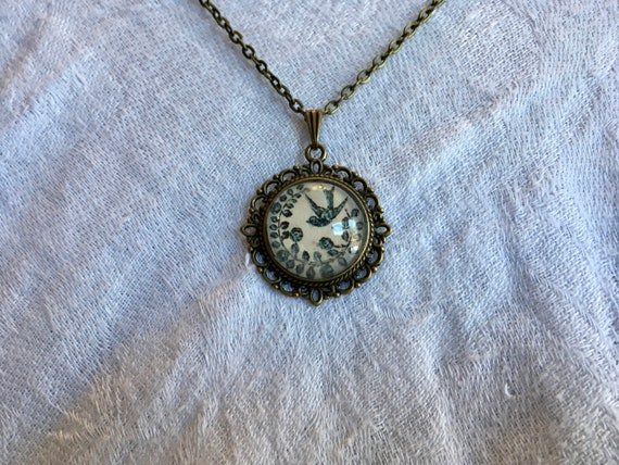Bird and Flower Necklace, Gifts for Women, Vintage Jewelry, Bronze, Gold, Rose, Copper, Halloween, Christmas, Birthday, Gift, For Her