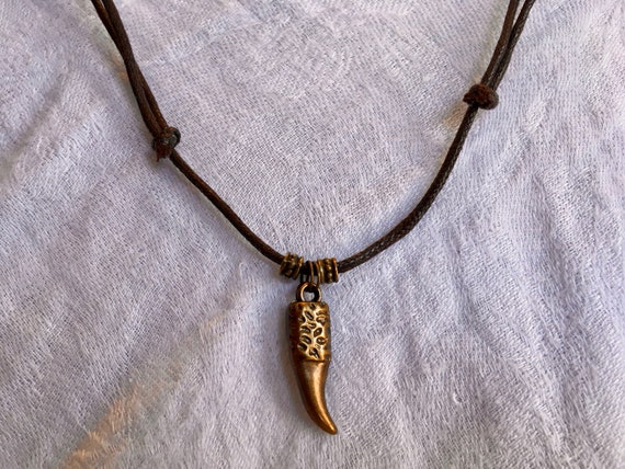 Jagged Tooth on Brown Cord, Gift for Man, Gift for Woman, Vintage, Rustic, Bronze, Gold, Rose, Copper, Halloween,  Christmas, Birthday, Gift