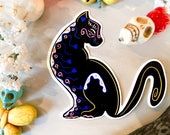 Day Of Dead Black Cat - 3.5x2.6 in - Vinyl Sticker or Magnet - Holographic Options- Dia de Los Muertos