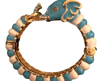 Vintage KJL Elephant Head Turquoise and Gold Tone Bracelet