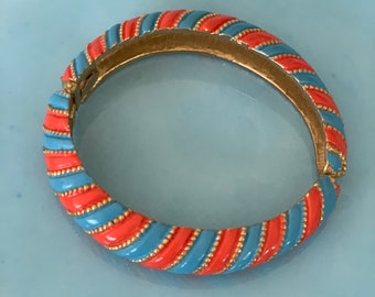 Vintage Turquoise, Orange and Gold Enamel Bracelet