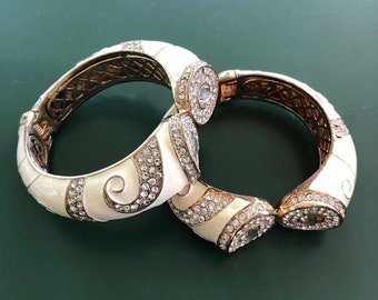 White  and Gold Tone Bracelet | Clamper Bracelet | Cuff Bracelet
