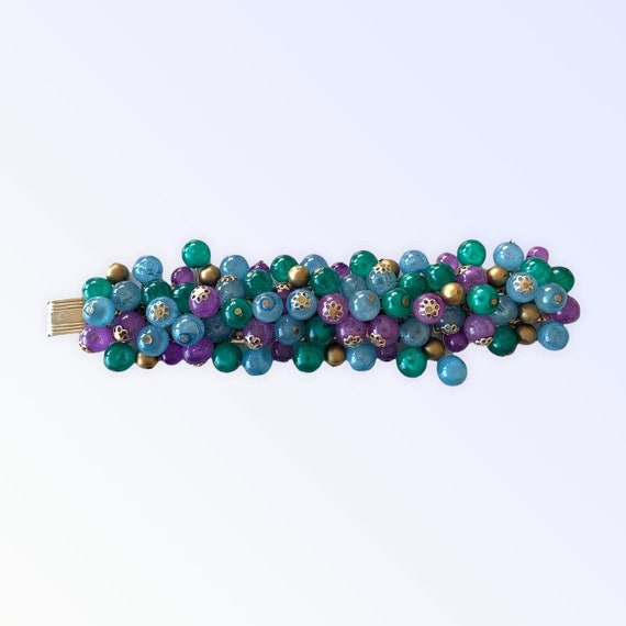 Vintage Blue, green, purple and gold ball Bracele… - image 2