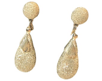 Vintage Boucher Signed and Numbered Gold Tone Dangle Hoop Earrings, Clip On