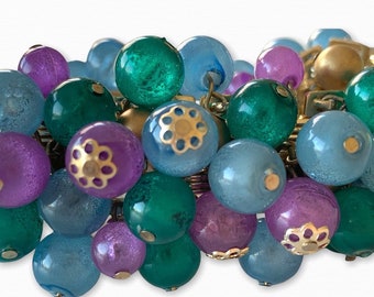 Vintage Blue, green, purple and gold ball Bracelet, lightweight 6.75 inches long