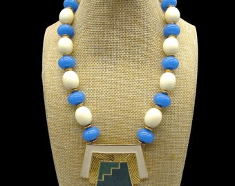 Vintage Trifari Necklace Lucite Beaded Enamel Pendant 19 Inches