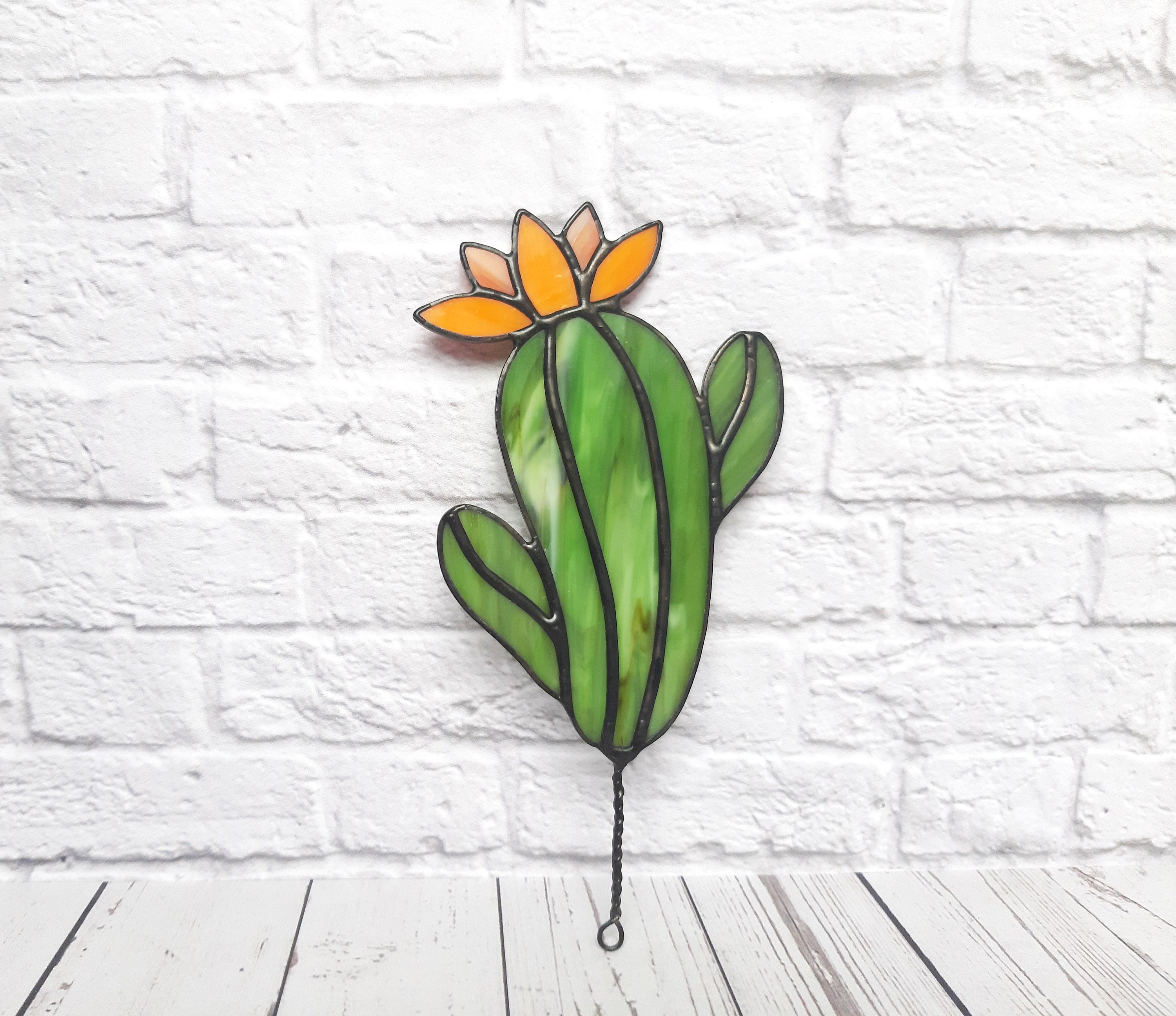 Stained Glass Blooming Cactus Plant Stake Succulent Etsy