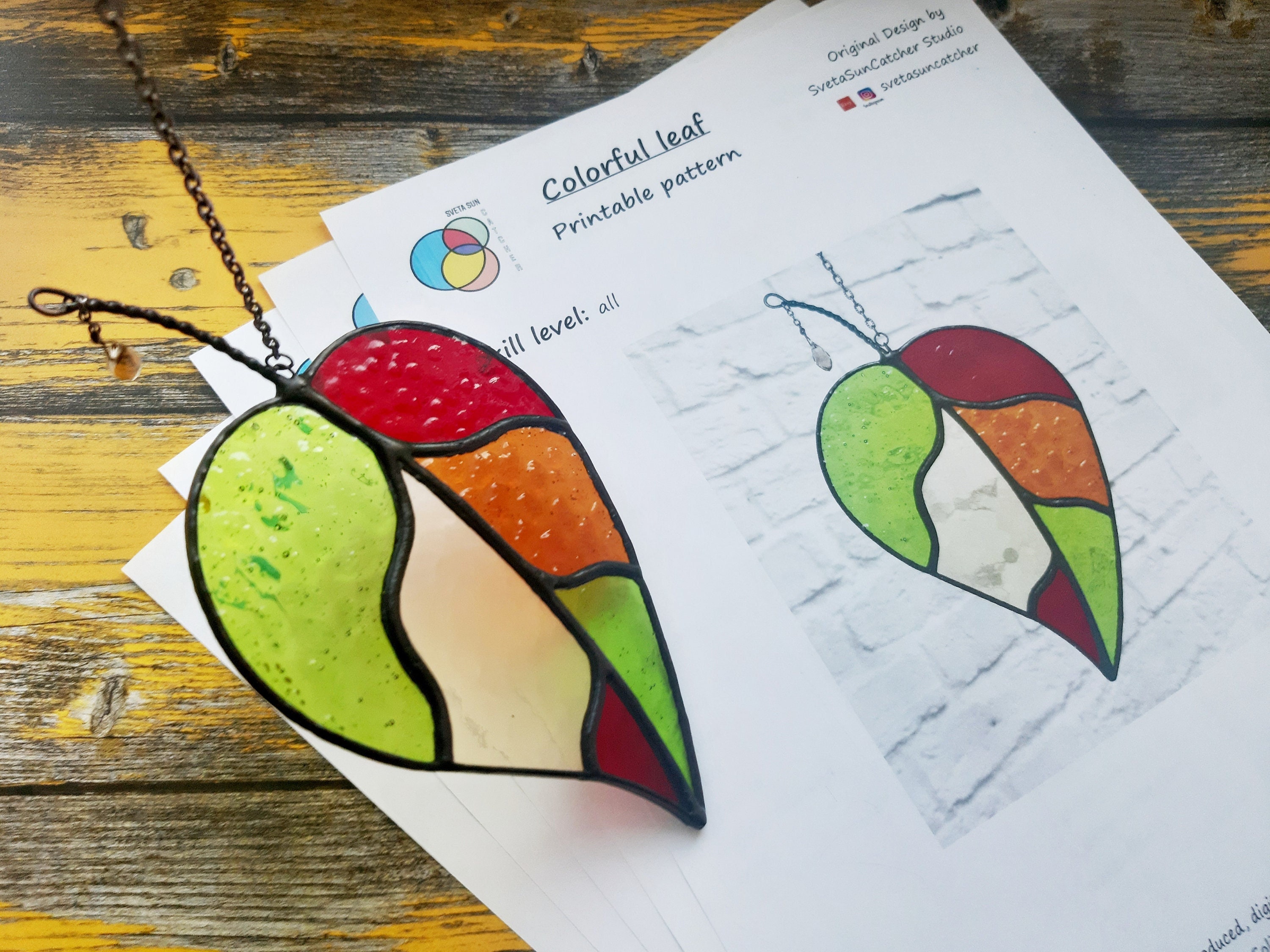 Pattern Leaf Digital Download Stained Glass Pattern Easy for Etsy UK