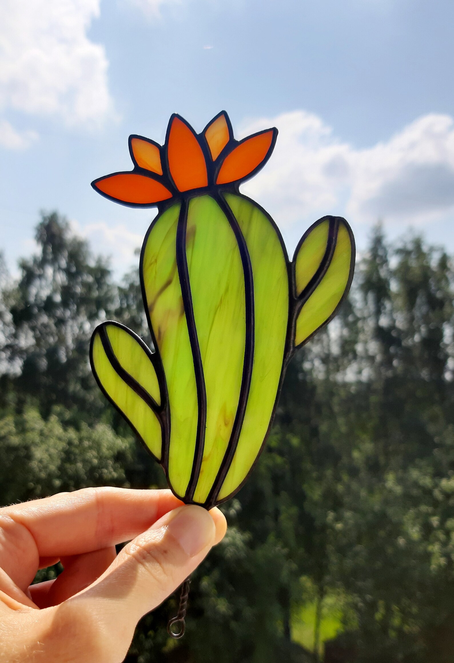 Stained Glass Blooming Cactus Plant Stake Succulent Etsy