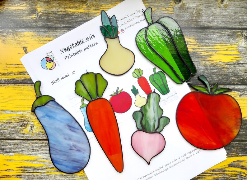 Digital Download Stained Glass Patterns Vegetable Mix Etsy