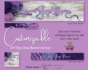 shop icon receipt banner mini banner Yarn Etsy Shop Set Kit complete with big banner and two fonts! listing cover photo