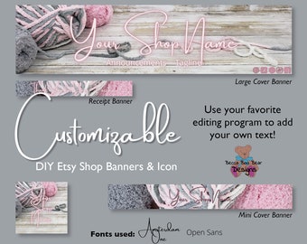 shop icon receipt banner mini banner Yarn Etsy Shop Set Kit complete with big banner and two fonts! listing cover photo