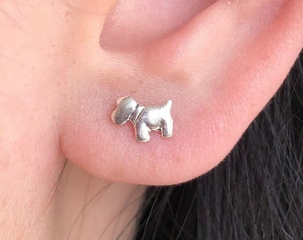 silver dog earrings