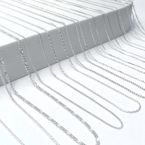 925 sterling silver chain, 1mm necklace, tiny chain, cable chain, box chain, ball chain, snake bone, plain necklace, Figaro, silver necklace