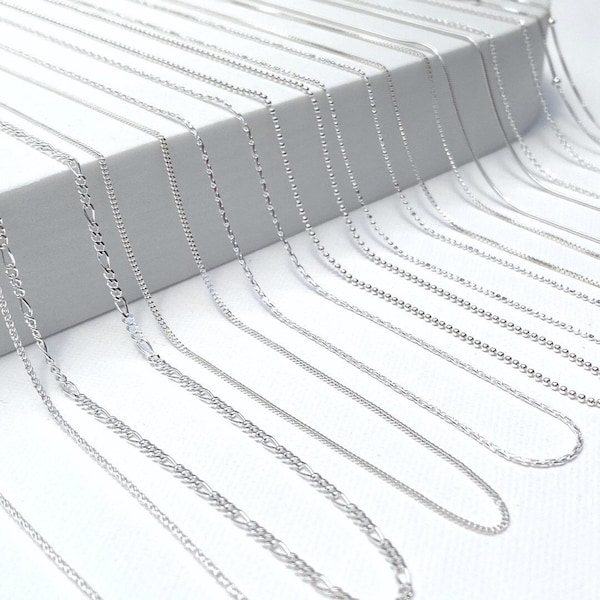 925 sterling silver chain, 1mm necklace, tiny chain, cable chain, box chain, ball chain, snake bone, plain necklace, Figaro, silver necklace