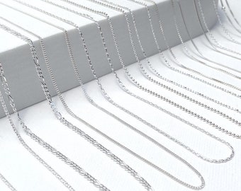 925 sterling silver chain, 1mm necklace, tiny chain, cable chain, box chain, ball chain, snake bone, plain necklace, Figaro, silver necklace