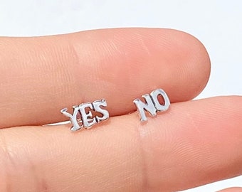 925 Sterling silver yes no letter earrings, yes or no earrings, yes earrings, no earrings, letter earrings, letter stud earrings, YES, NO