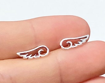 925 Sterling silver wing stud earrings, wing earrings, angel wing, hollow wing earrings, silver wing, small wing earrings, feather earrings
