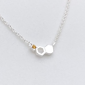 925 Sterling silver bee honeycomb necklace, honey comb with yellow crystal, bee necklace, honeycomb necklace, tiny bee honey comb chain