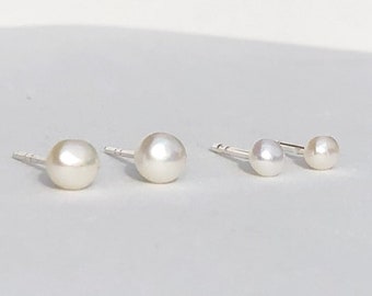 Fresh water pearl stud earrings, pearl earrings, pearl ball stud earrings, mop ball earrings, pear gift, tiny pearl ball earrings, pearl