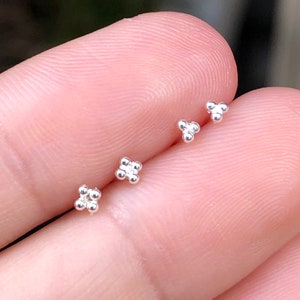 925 sterling silver tiny ball stud earrings, triple dot earrings, small flower earrings, four balls, tiny earrings, tiny ball earrings, stud