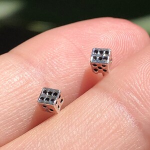 Small Dice Blue 3mm Sterling Silver 925 Studs Earrings Carded