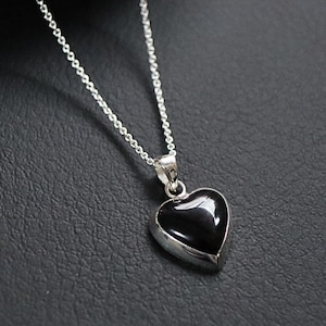 15 mm Schwarz Onyx Herz Anhänger Halskette, 925 Silber Herz Anhänger, Onyx Herz Anhänger, Herz Halskette, Schwarzes Herz, Herz Charm, Onyx Geschenk