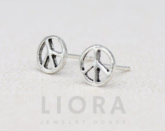 925 Sterling Silver Peace Sign Stud Earrings, Peace Sign Earrings, Peace Earrings, Peace Jewellery, Gift For Him