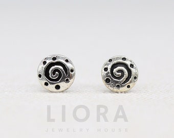925 Sterling Silver Spiral Circle Stud Earring, Circle Earrings, Boho Earrings, Spiral Studs, Round Earrings
