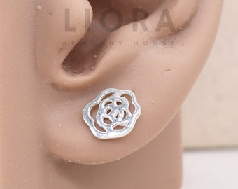 925 Sterling Silver Rose Stud Earrings, Rose Earrings, Rose Studs, Silver rose Earrings, Rose Gift