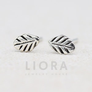 925 Sterling Silver Small Leaf Stud Earrings, Leaf Earrings, Tiny Leaf Studs, Leaf Gift