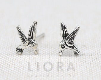 925 Sterling Silver Humming Bird Stud Earrings, 9 mm wide, Humming Bird Earrings, Bird Earrings, Humming Bird Gift