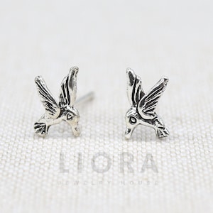 925 Sterling Silver Humming Bird Stud Earrings, 9 mm wide, Humming Bird Earrings, Bird Earrings, Humming Bird Gift