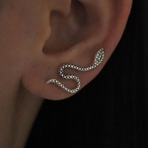 925 Sterling Silver Snake Ear Climbers, Snake Earrings, Snake Climbers, Ear Climbers, Snake Gift, Snake Jewelry, Baby Snake Ear Climbers