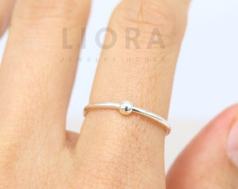 925 Sterling Silver Worry Ring, Anxiety Ring, Silver Ball Ring, Stackable Ring, Thin Band Ring