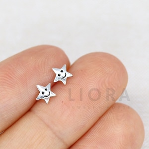 925 Sterling Silver Star Stud Earrings, Star Earrings, Smile Star Earrings, Smile Earrings, Star Gift