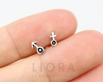 925 Sterling Silver Mismatched Gender Stud Earrings, Female Earrings, Male Earrings, Female Symbol, Male Symbol, Gender Earrings