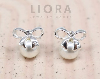 Pendientes de perlas de agua dulce con lazo, pendientes de perlas, pendientes de novia, pendientes de novia, pendientes de perlas, pendientes con lazo