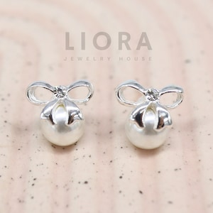 Freshwater Pearl with Bow Stud Earrings, Pearl Earrings, Bride Earrings, Bridal Earrings, Pearl Studs, Bow Earrings
