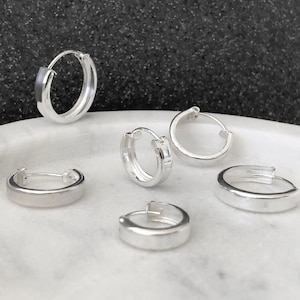 925 Sterling silver thick hoop earrings, chunky hoops, silver hoops, Huggie Hoops, thick hoops, Chubby Hoops, flat hoops, 925 hoops, hoops