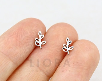 925 Sterling Silver Leaf Stud Earrings, Leaf Earrings, Leaf Jewelry, Small Leaf