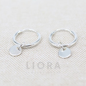 925 Sterling Silver Hoop with Charm Earrings, Hoop Earrings, Hoop Drop Earrings, Circle Earrings