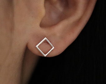 925 Sterling Silver Square Stud Earrings, Geometric Minimalist Design
