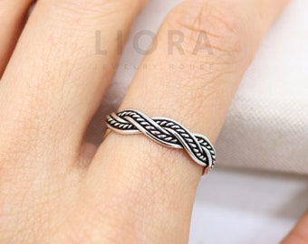 925 Sterling Silver Twisted Braided Ring, 5 mm Rope Ring, Braided Ring, Oxidized Rope Ring, Stacking Ring, Band Ring