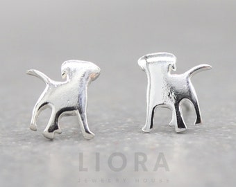 925 Sterling Silber Hunde Ohrstecker, 8 mm breit, Hunde Ohrringe, Welpe Ohrringe, Hunde Geschenk, Hunde Schmuck